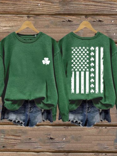 Women's St. Patrick's Day America Flag Shamrock Casual Sweatshirt