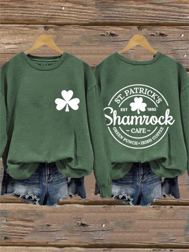 Women's St Patrick'S Day Clover Print Long Sleeve Sweatshirt