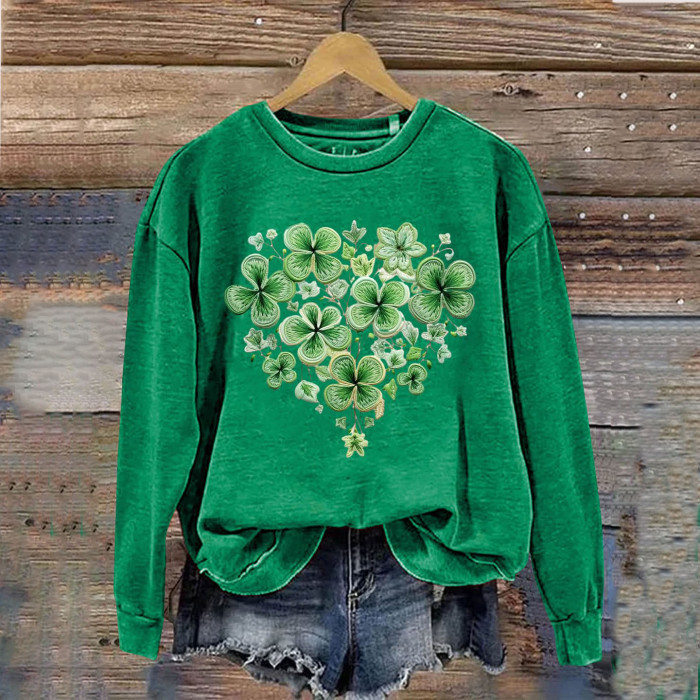 St. Patrick's Day Shamrock Four Leaf Clover Art Design Print Casual Sweatshirt