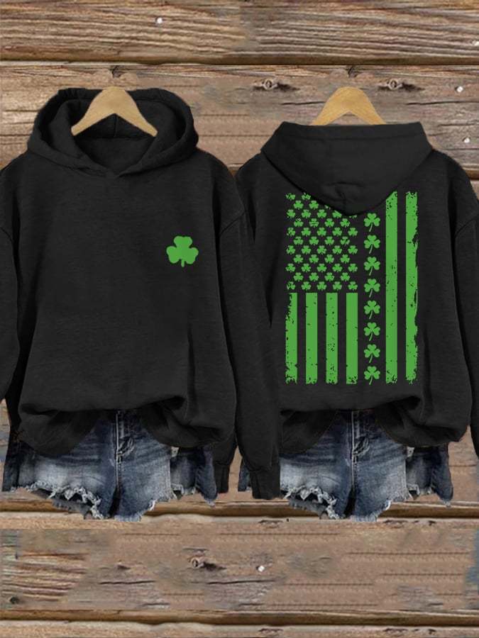 Women's St. Patrick's Day American Flag Lucky Shamrock Casual Hoodie