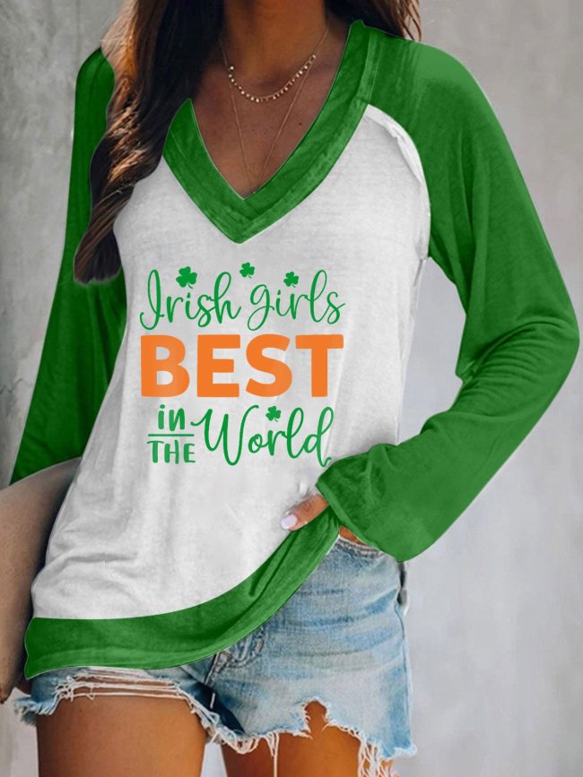 Women's St. Patrick's Day Irish Girl Print Casual Long Sleeve T-Shirt