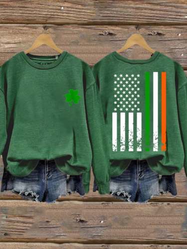 Women's St. Patrick's Day America Flag Irish Shamrock Casual Sweatshirt