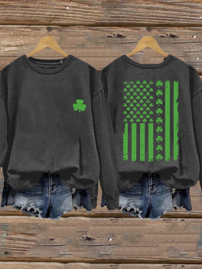 Women's St. Patrick's Day America Flag Shamrock Casual Sweatshirt