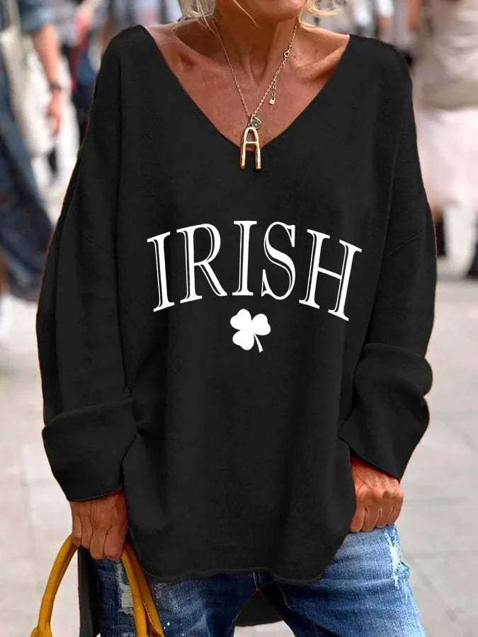 Women's St Patricks Day Lucky Clover Print Casual T-Shirt