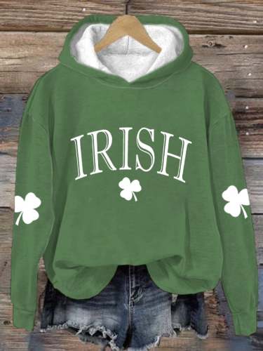 Women's Irish Clover Print Hoodie Sweatshirt