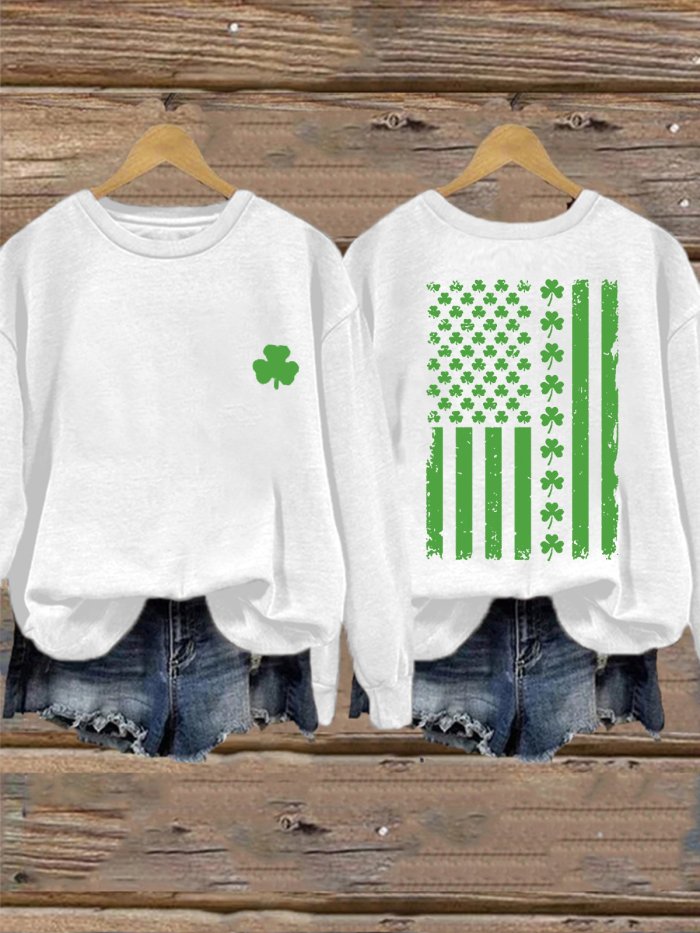 Women's St. Patrick's Day America Flag Shamrock Casual Sweatshirt