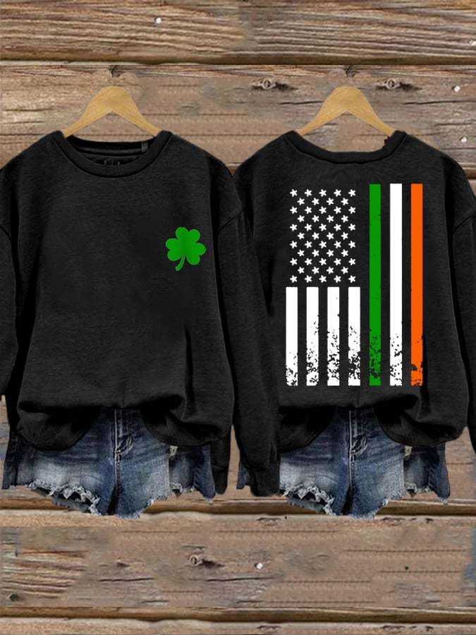 Women's St. Patrick's Day America Flag Irish Shamrock Casual Sweatshirt