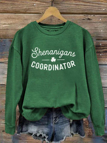 Shenanigans Coordinator St. Patrick's Day Shamrock Slainte Print Crew Neck Sweatshirt