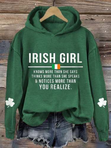 Women's St. Patrick's Day Irish Girl Print Hoodie