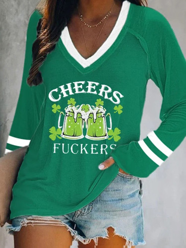 St. Patrick's Day Cheers Fuckers Shamrock Print Casual T-Shirt