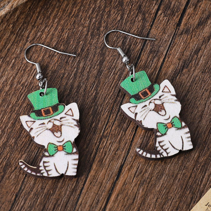 Fashion St. Patrick's Day Cat Earrings
