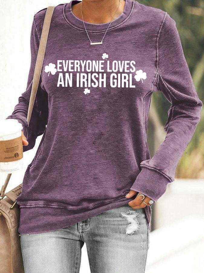 Women's Everyone Loves An Irish Girl Shamrock St. Patrick's Day Printed Casual Sweatshirt