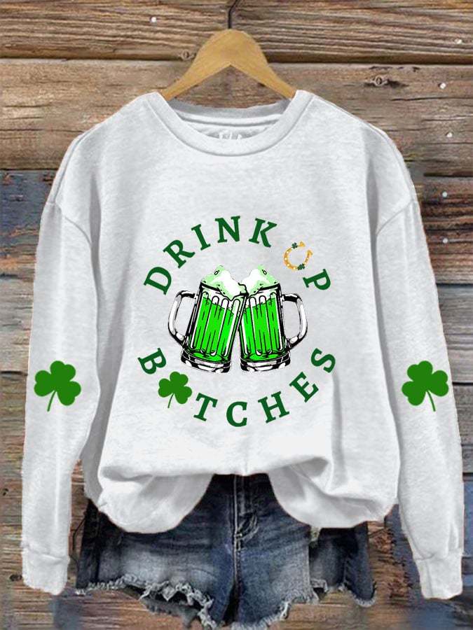 Women'sSt. Patrick's Day Drink Up Bitches Print Sweatshirt
