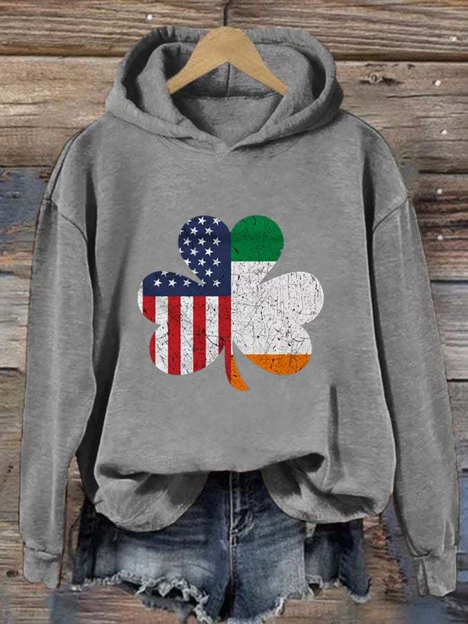 Women's St. Patrick's Day Irish American Flag Print Hoodie