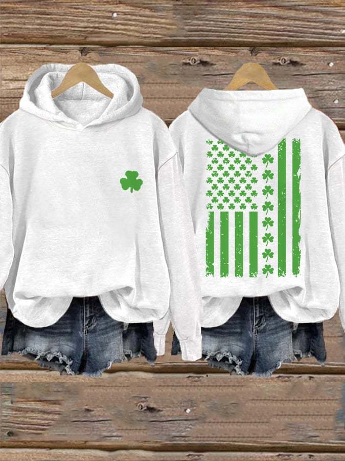 Women's St. Patrick's Day American Flag Lucky Shamrock Casual Hoodie