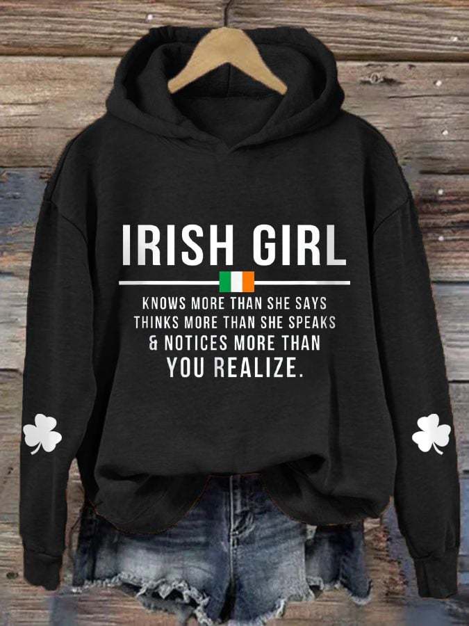 Women's St. Patrick's Day Irish Girl Print Hoodie