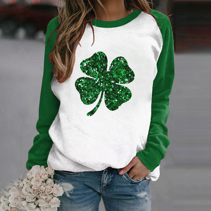 Women's St. Patrick's Day Lucky Shamrocks Print Sweatshirt