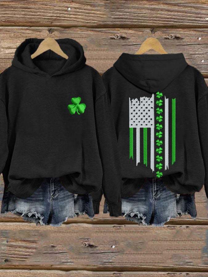 Women's St. Patrick's Shamrock Flag Print Hooded Sweatshirt
