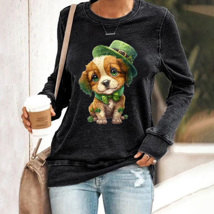 St. Patrick's Day Dog Printed Pullover Sweatshirt