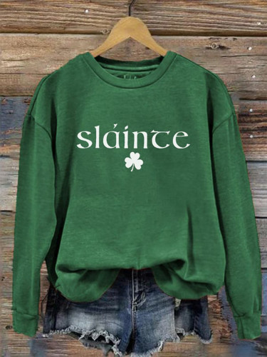 St. Patrick's Day Shamrock Slainte Print Crew Neck Sweatshirt