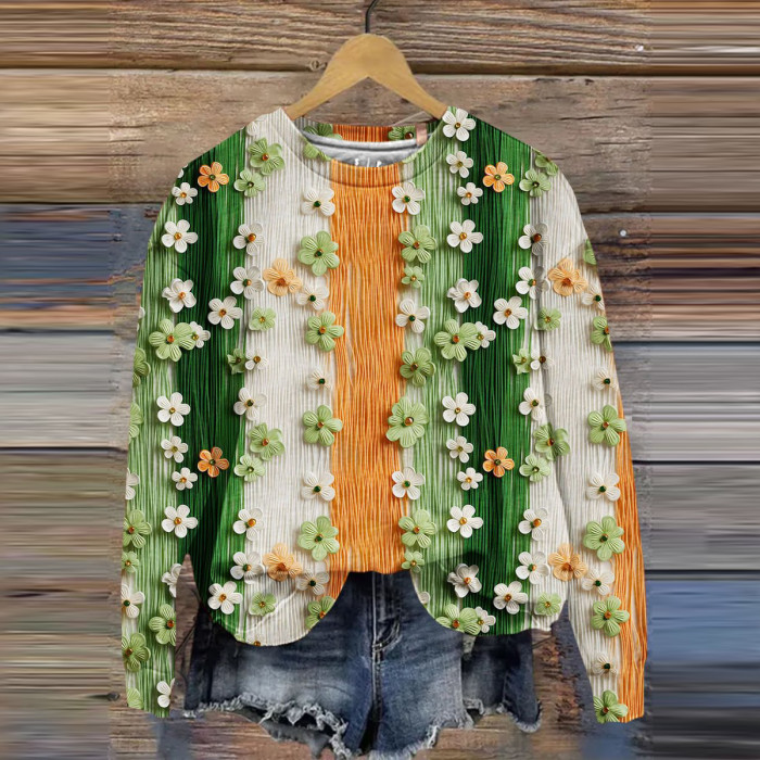 St. Patrick's Day Clover Flowers Art Design Print Sweatshirt