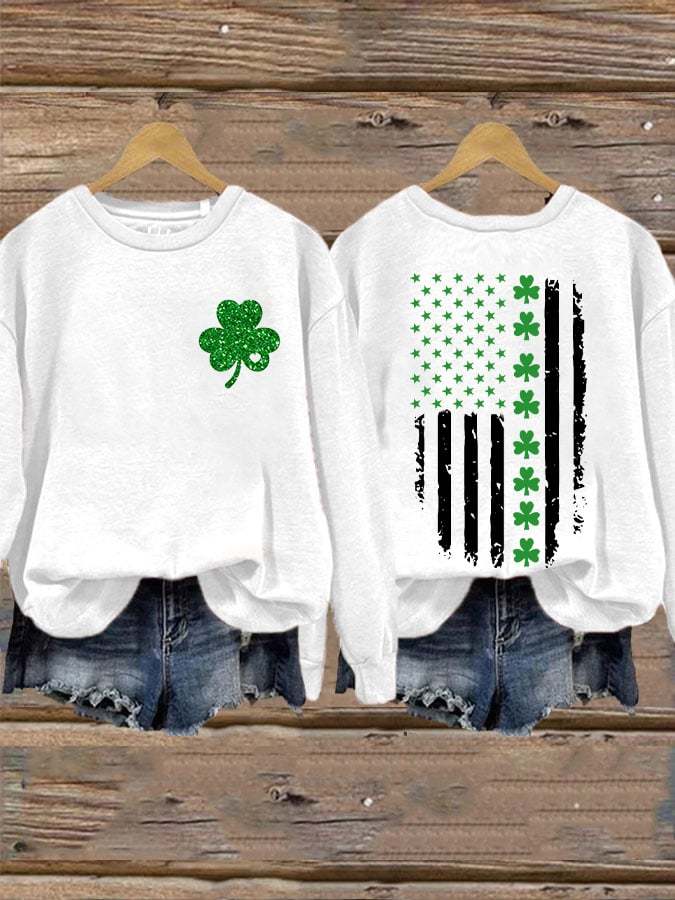 Women's St. Patrick's Day Flag  Shamrock Print Sweatshirt