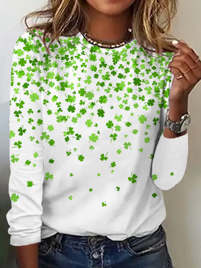 St. Patrick's Day Shamrock Print Long Sleeve T Shirt