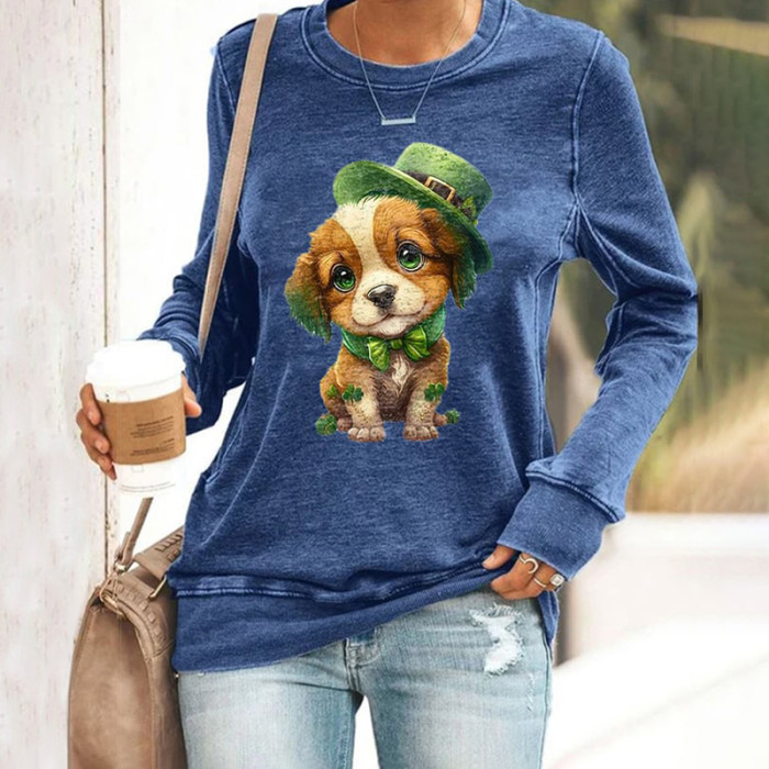 St. Patrick's Day Dog Printed Pullover Sweatshirt