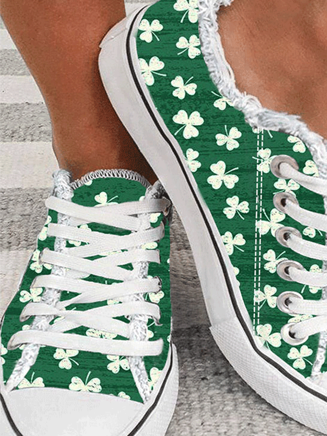 St. Patrick'S Day Green Clover Graphic Canvas Shoes