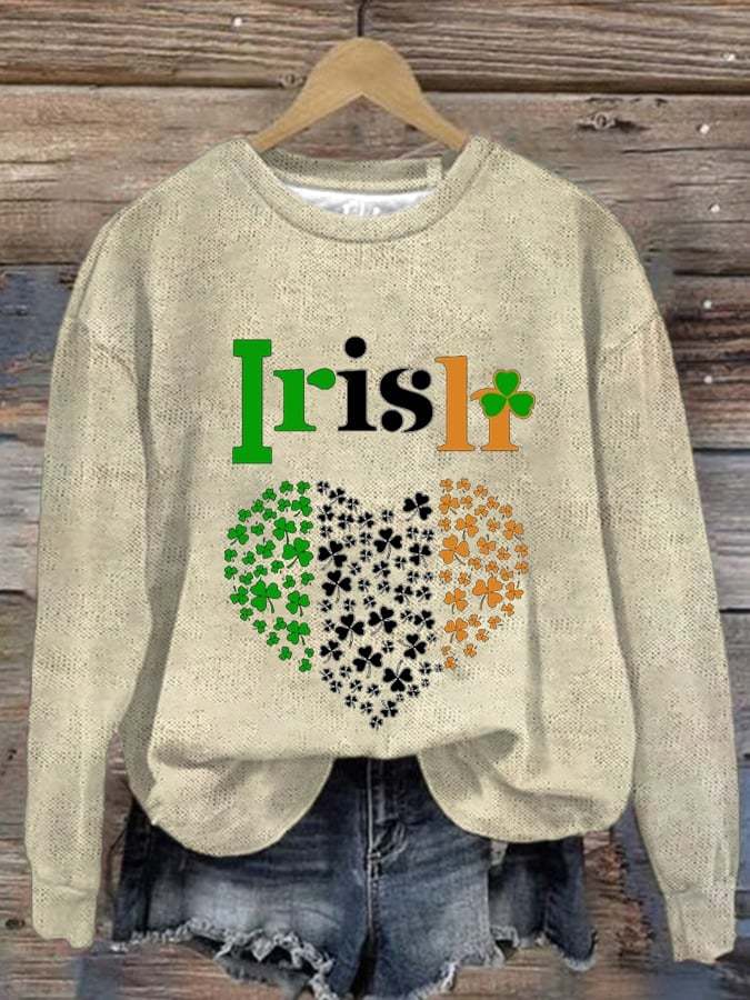 Women's Irish Clover Print Long Sleeve Sweatshirt