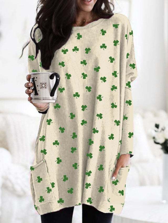 Women's St. Patrick's Day Shamrocks Print Casual Middle Length Long-Sleeve Top