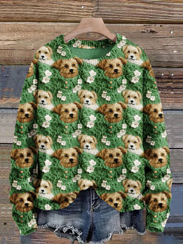St. Patrick's Day Dog Art Print Knit Pullover Sweater