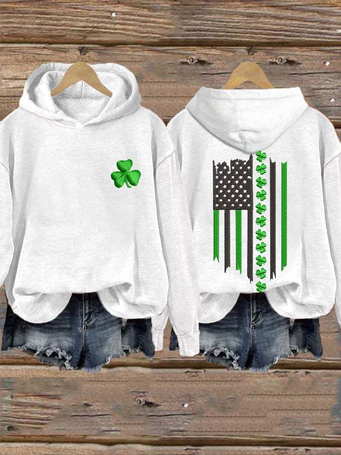 Women's St. Patrick's Shamrock Flag Print Hooded Sweatshirt