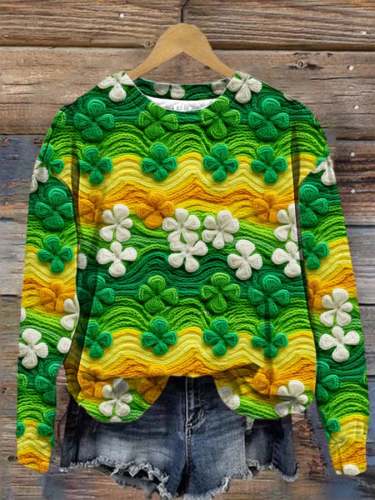 Women's St Patricks Day Lucky Shamrock Print Casual Sweatshirt