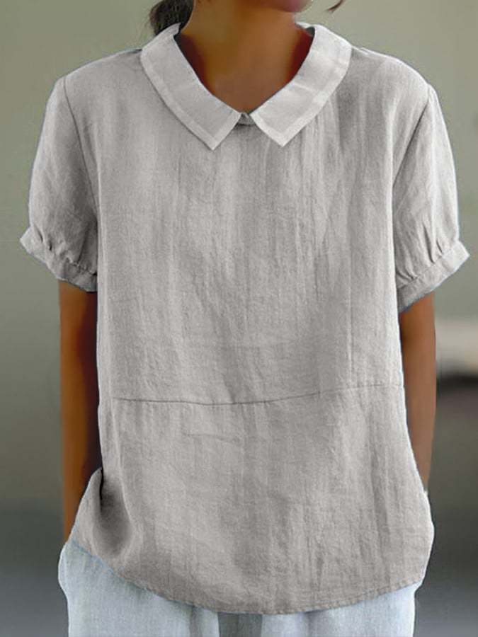 Solid Color Cotton And Linen Top