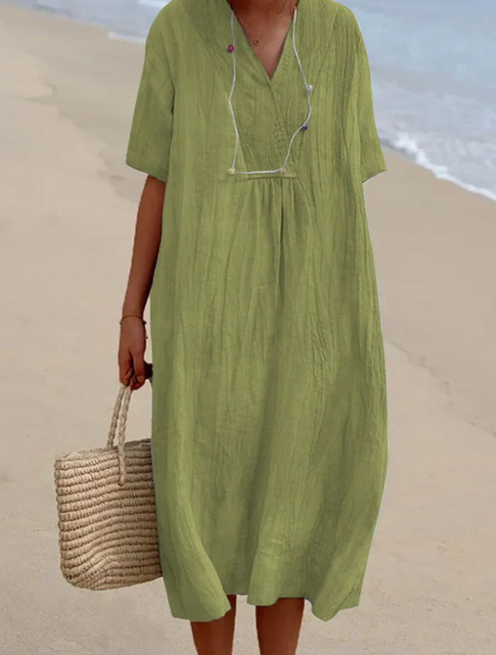 Women's Vacation Loose V Neck Dress