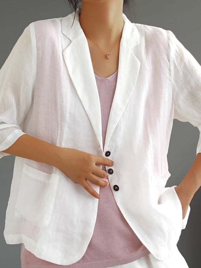 Cotton Casual Retro Thin 3/4 Sleeve Button Suit
