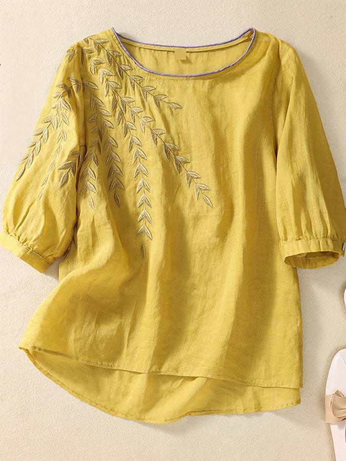Retro Embroidery Women's Literature And Art Cotton And Linen Top