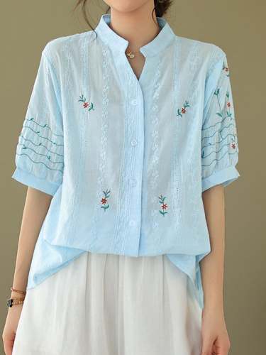 Vintage Embroidered Floral Button Down Shirt