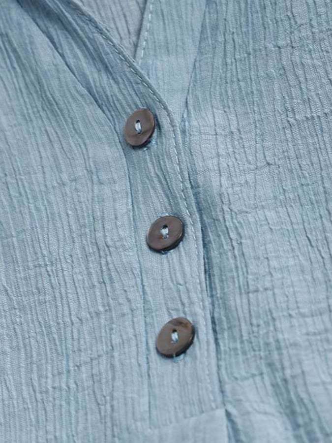 Cotton Linen V-neck Ruffled Casual Top