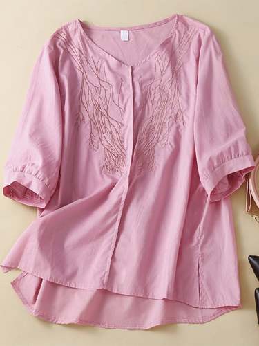 Embroidered Solid Color Versatile Shirt