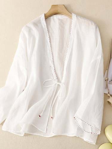 Fashion Stand Collar All-Match Cotton Linen Shirt