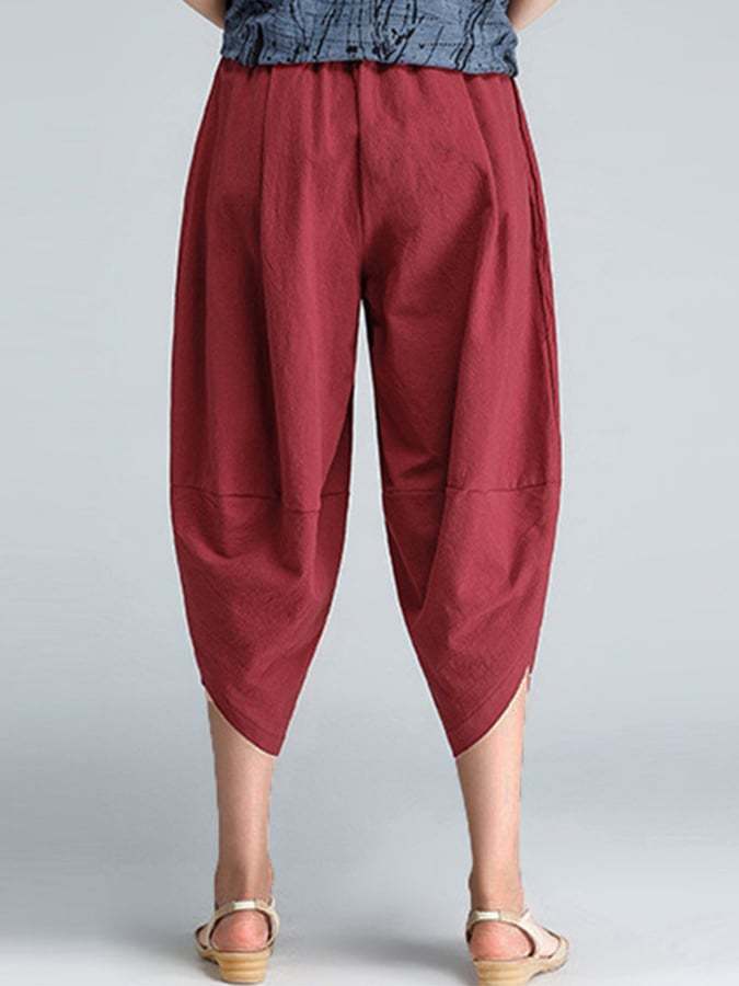Cotton And Linen Irregular Foot Casual Loose Cropped Pants