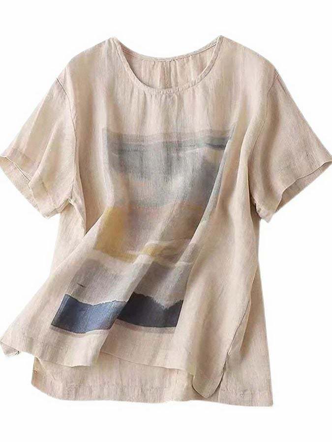 Cotton And Linen Abstract Print Track Top