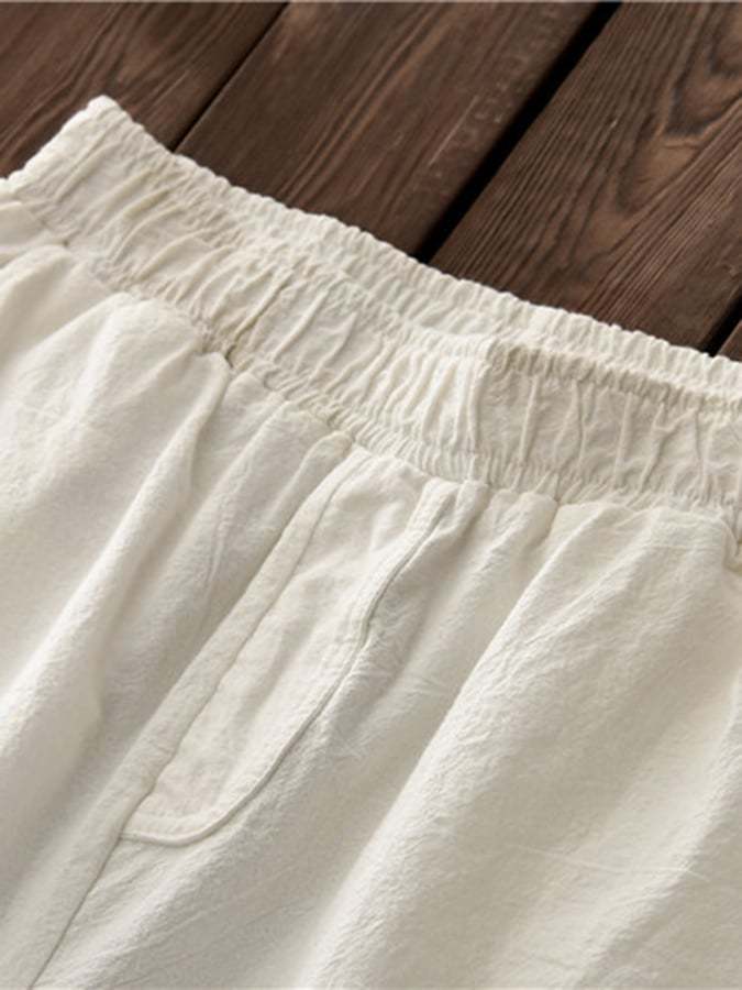 Cotton Linen Retro Slim Women's Cropped Pants