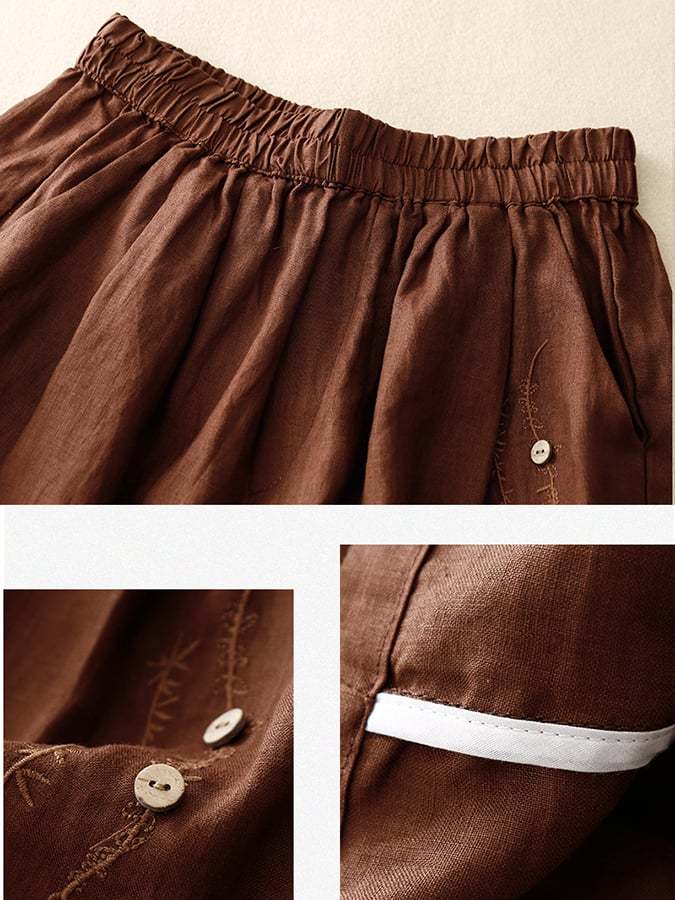 Elastic Waist Casual Embroidered Shorts