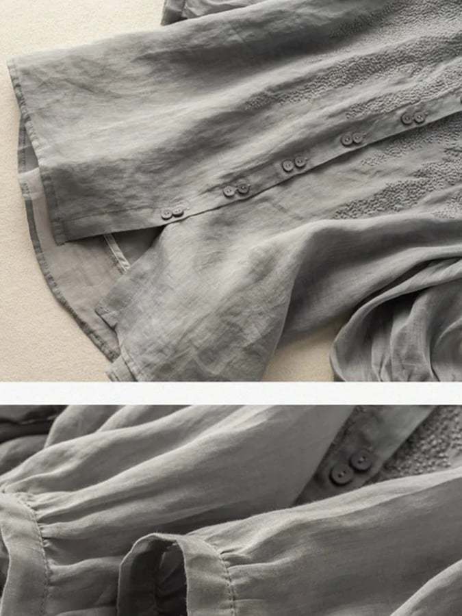 Women'S Embroidered Half Sleeve Casual Linen Shirt Top