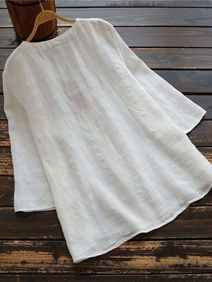 Solid Color Cotton Linen Casual Top