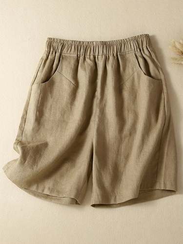 Cotton Linen Elastic Waist Loose Wide Leg Shorts