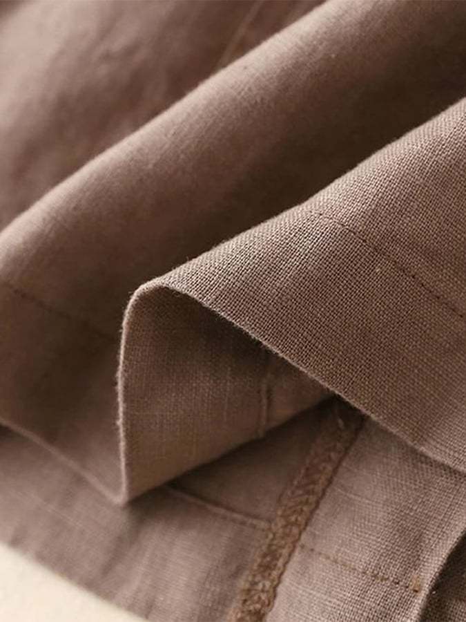 Cotton Linen Semi-elastic Waist Slit Skirt